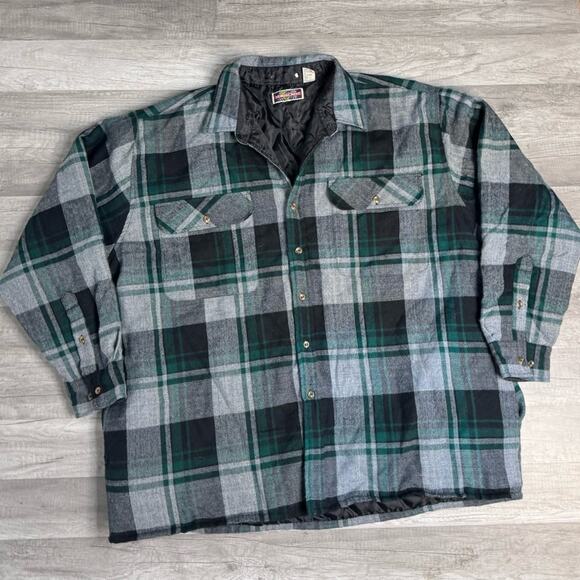 VNT Quilted Flannel Shirt Jacket Shacket Size 2XL GreenPlaid Lined NorthCrest - Picture 5 of 8